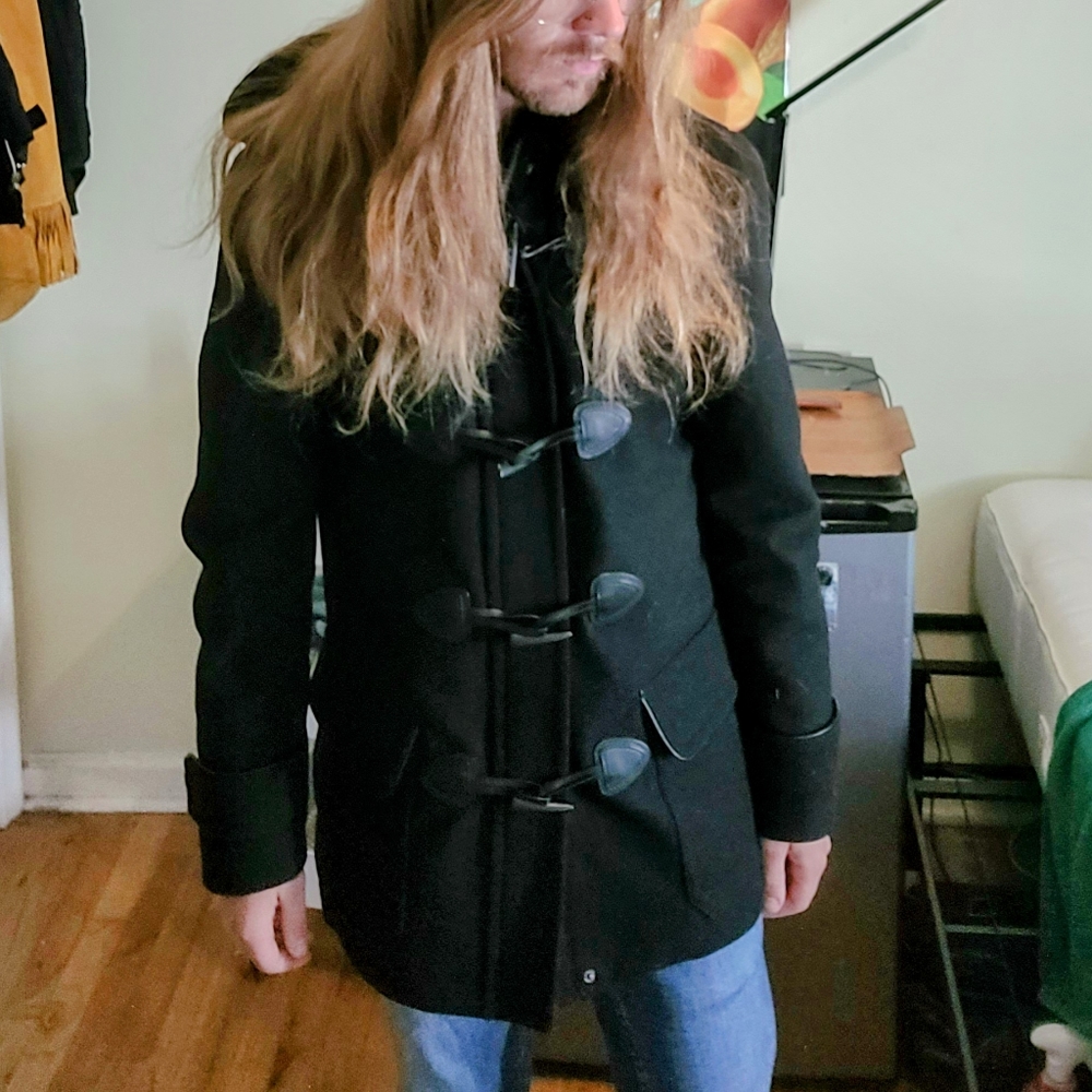 Mens small black wool Express coat - Picture 4 of 5